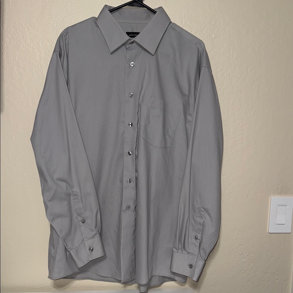 Jones New‎ York Mens Grey Non-Iron Cotton Dobby Button Down Shirt 18 34-35 Reg